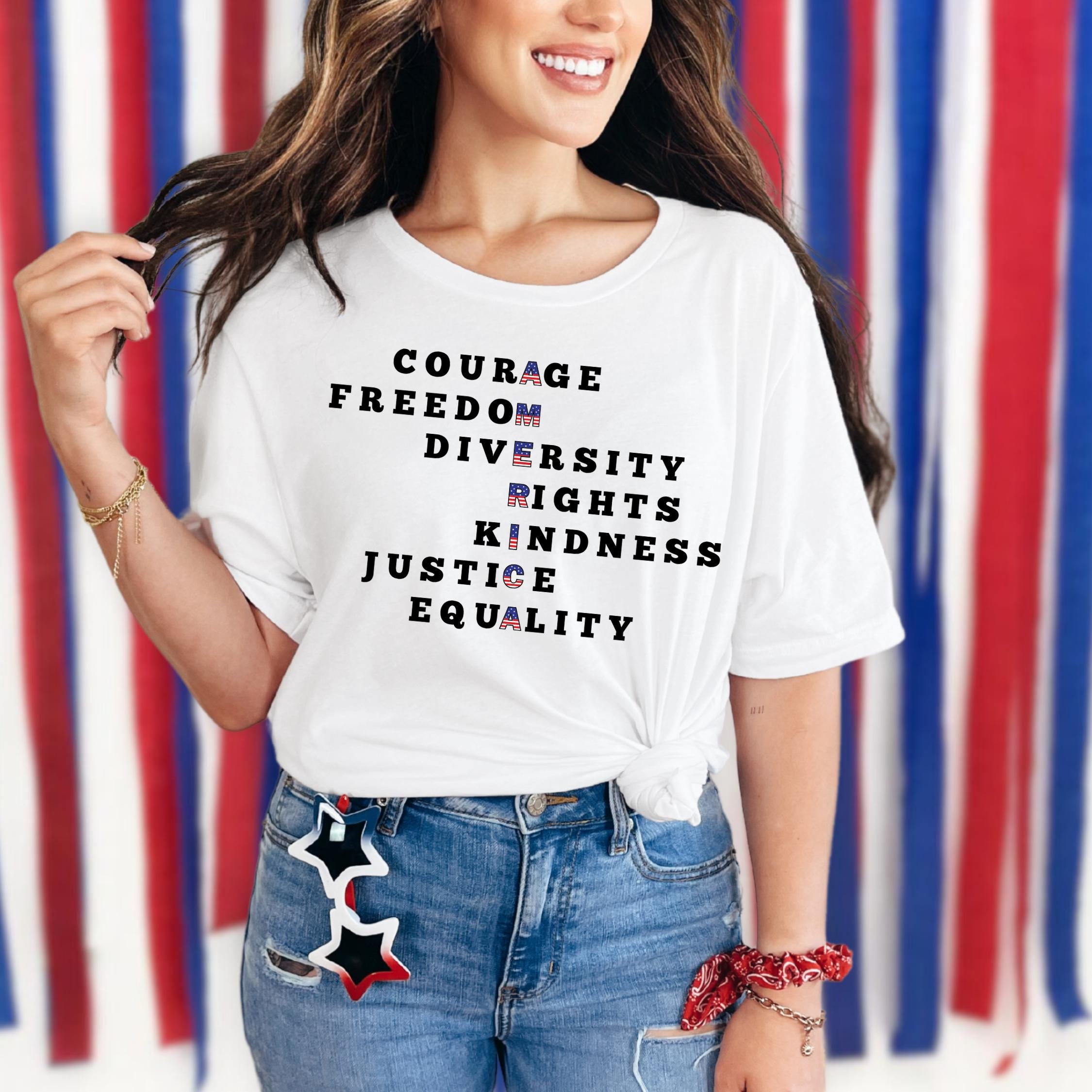 America Acrostic T-Shirt: Progressive 4th of July Statement Tee