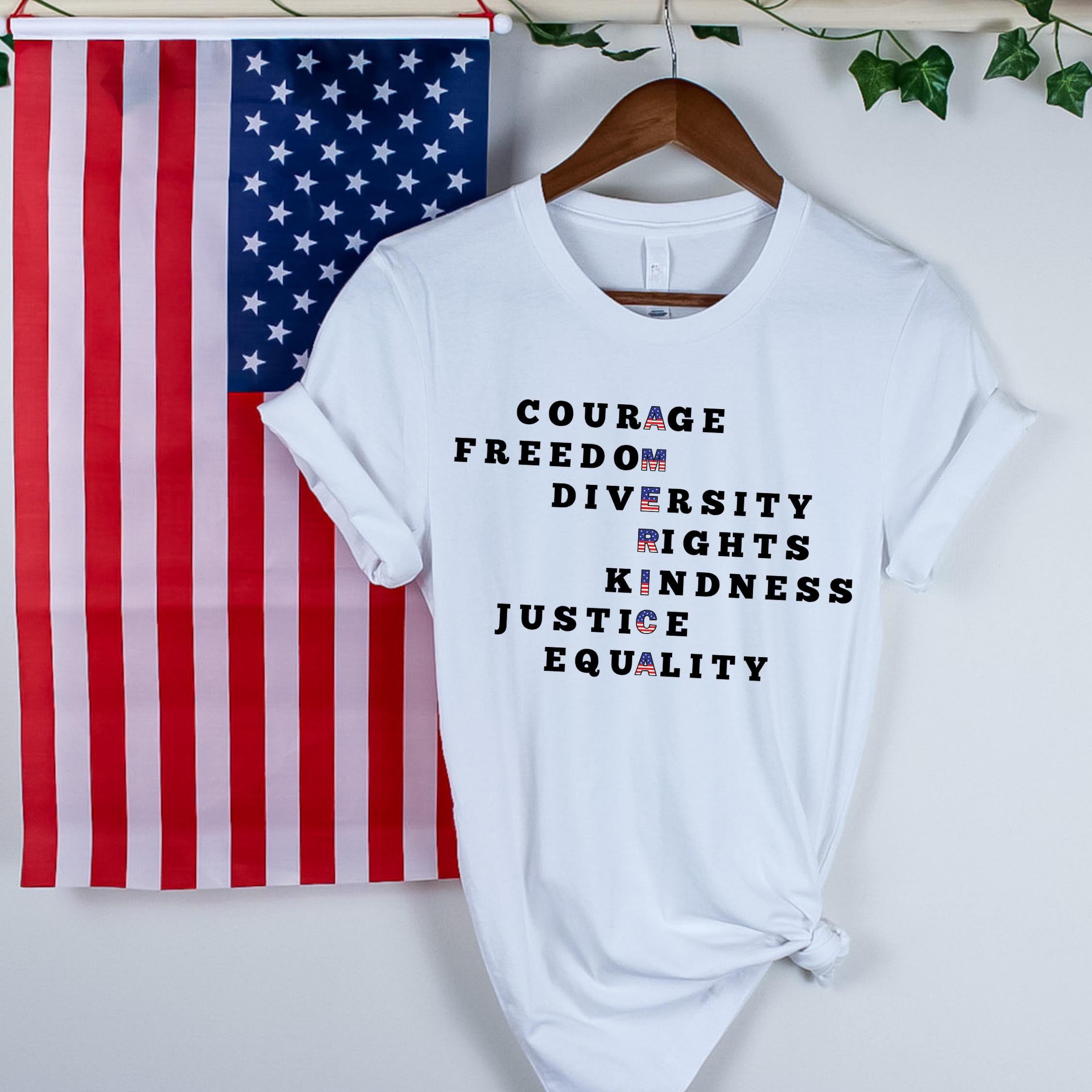 America Acrostic T-Shirt: Progressive 4th of July Statement Tee