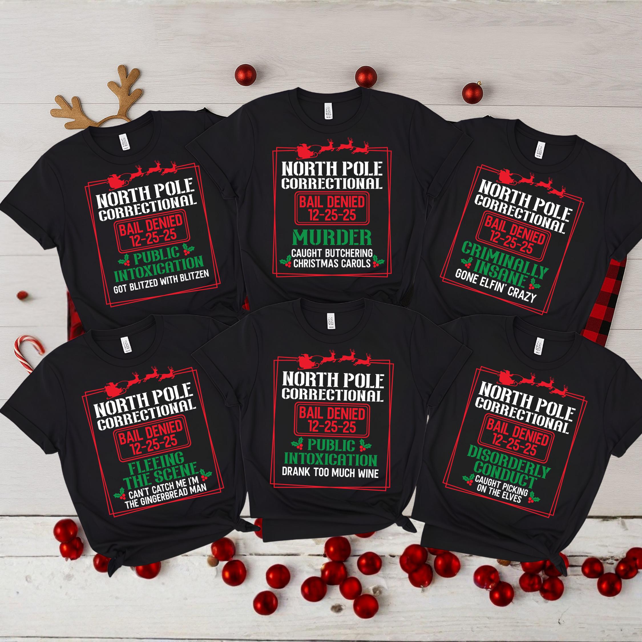 40 Quotes and Custom North Pole Correctional Shirt, Funny Family Matching Christmas Shirt, Xmas, Short Sleeve Tees, Christmas Shirts 2025